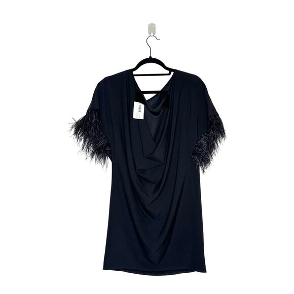 NWT Jay Goddfrey Feather Trim Sleeve Mini Dress Women's Black Size 2 - Picture 3 of 7